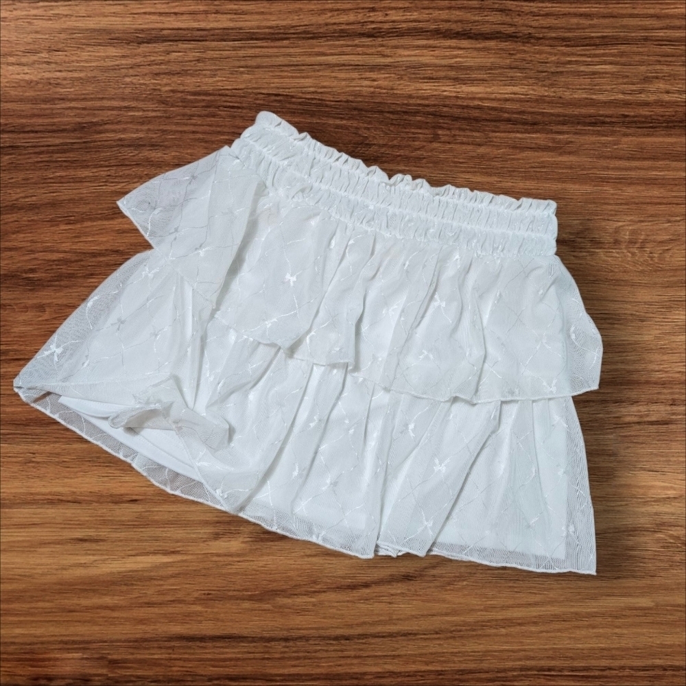 Kalifashions White Ruffle Sheer Overlay Mini Skirt NWT